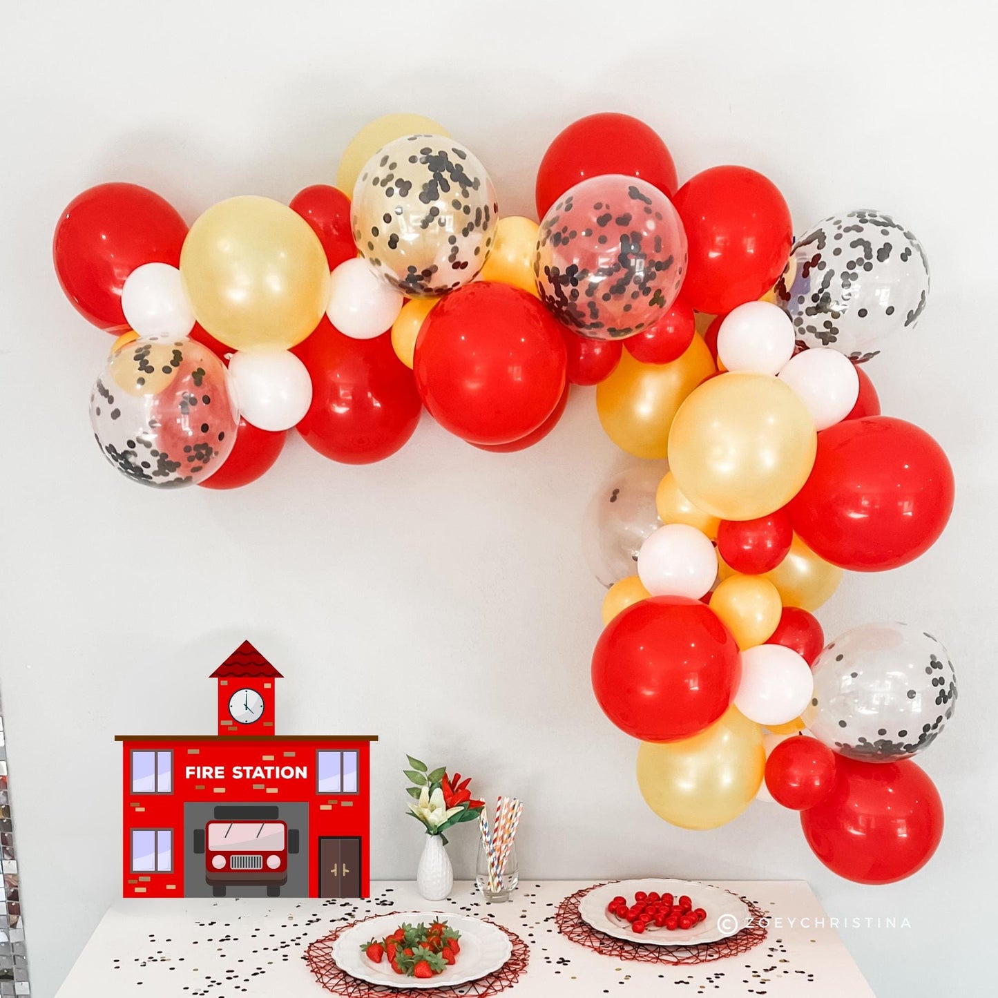 Fire Truck Birthday Party Decorations, Firehouse and Firefighter themed party decor, fireman and firetruck Fire Engine, Balloon Garland