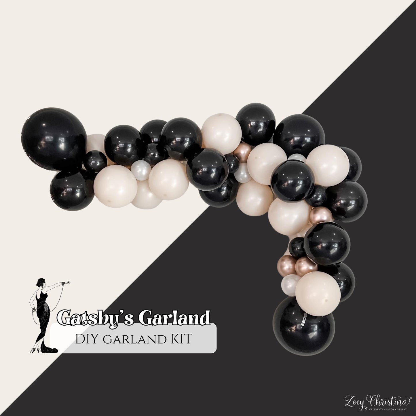 Roaring 20’s Balloon Garland Kit – Black, Gold & Glam | Great Gatsby Party Decor for Birthdays, NYE, Bridal Showers and More