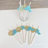 Seashells and Wedding Bells, Coastal Glam Paper Straws, Seashells & Blue Glitter Sun Hats | Beach Bridal Shower and Summer Party Decor