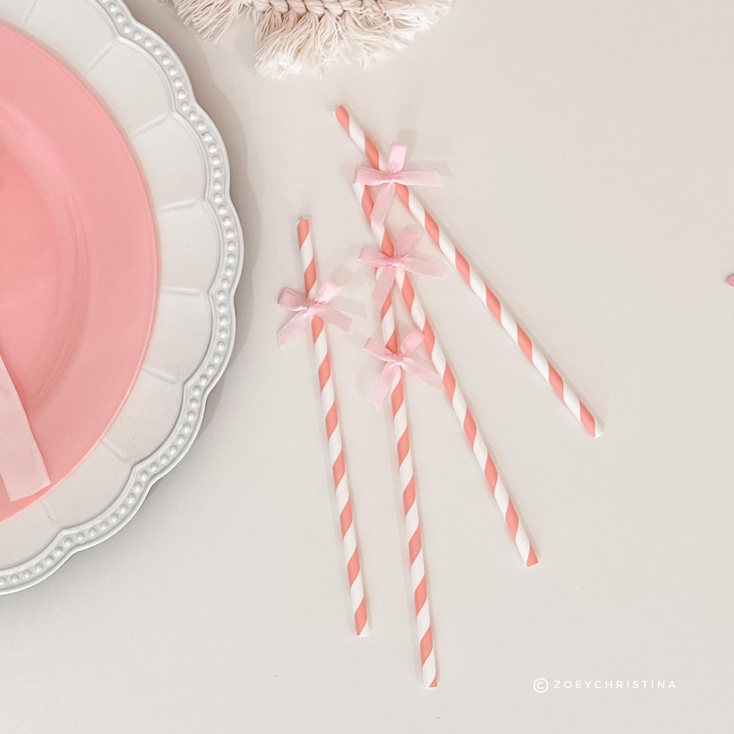 Pink Bow Party Paper Straws Stirrers – Ballet Girly Birthday Decorations, Bachelorette and Sweet Theme Decor
