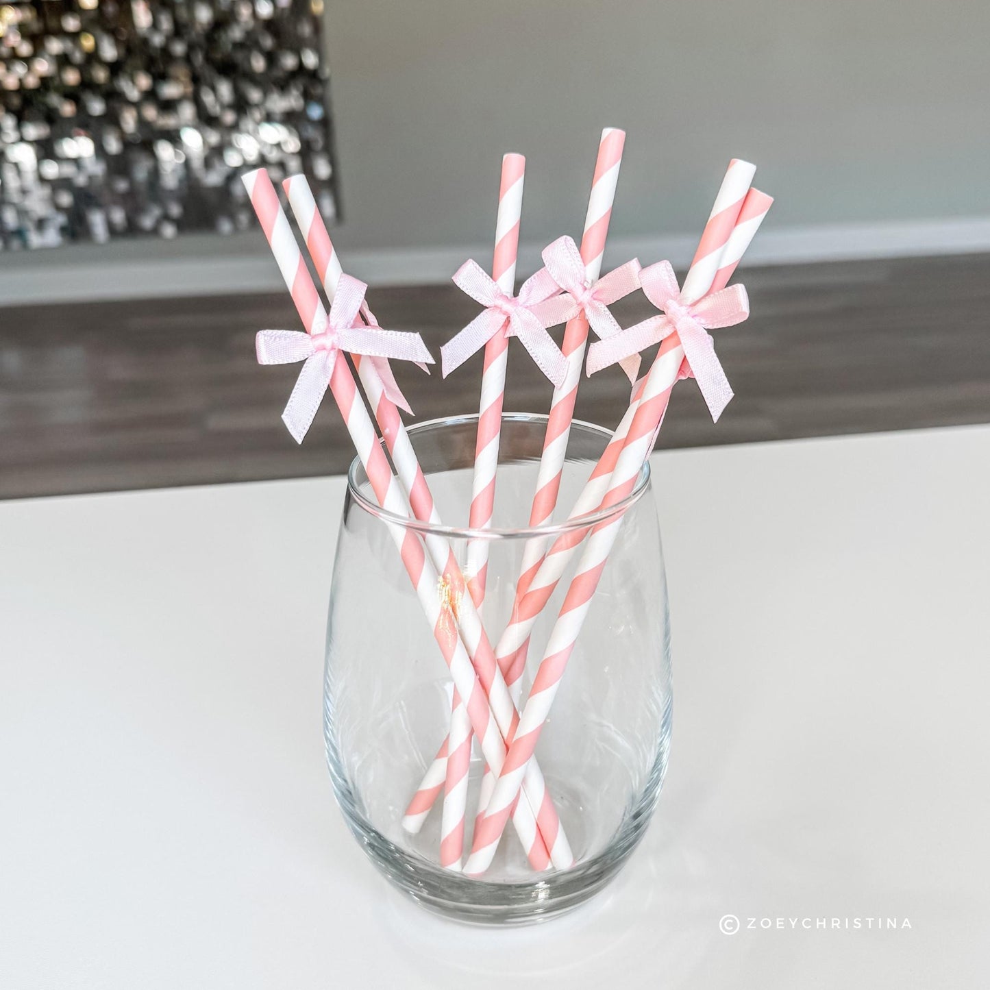 Pink Bow Party Paper Straws Stirrers – Ballet Girly Birthday Decorations, Bachelorette and Sweet Theme Decor