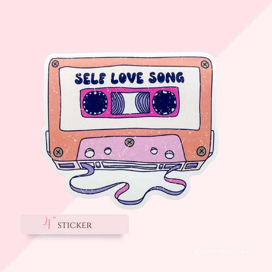 Self Love Song Cassette Tape Sticker – 4” Retro Self-Care Vinyl Decal | 90s Nostalgia Aesthetic