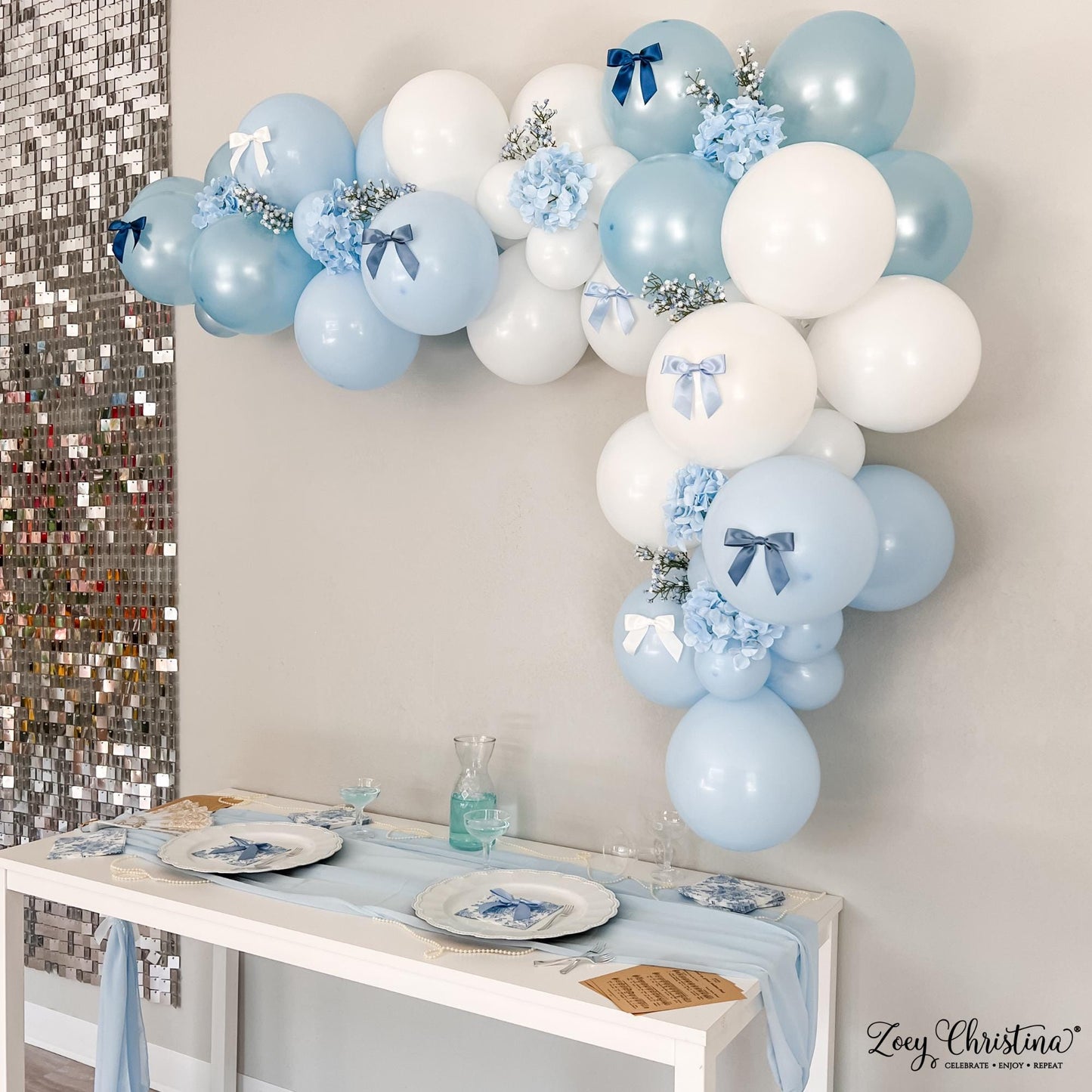 Regency-Inspired Blue Balloon Garland Kit – Pastel Blue Party Decor for High Society Themes, Bridal Showers & Garden Parties