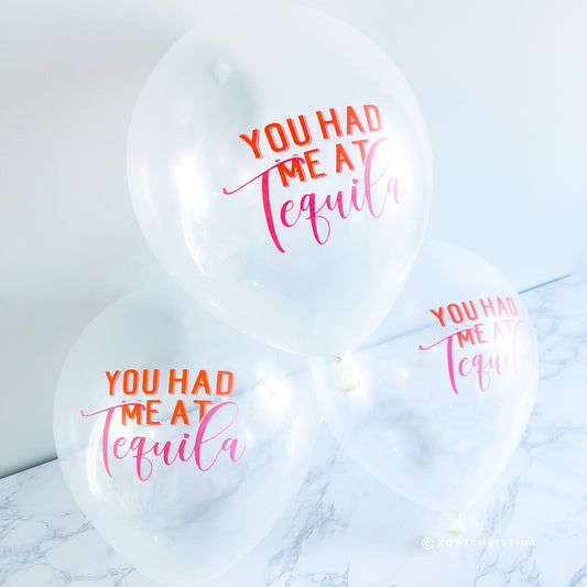 You Had Me at Tequila Balloon – Tequila Sunrise Party Decor | Clear Latex Balloon Pink Orange Print | Fiesta & Bachelorette Exclusive