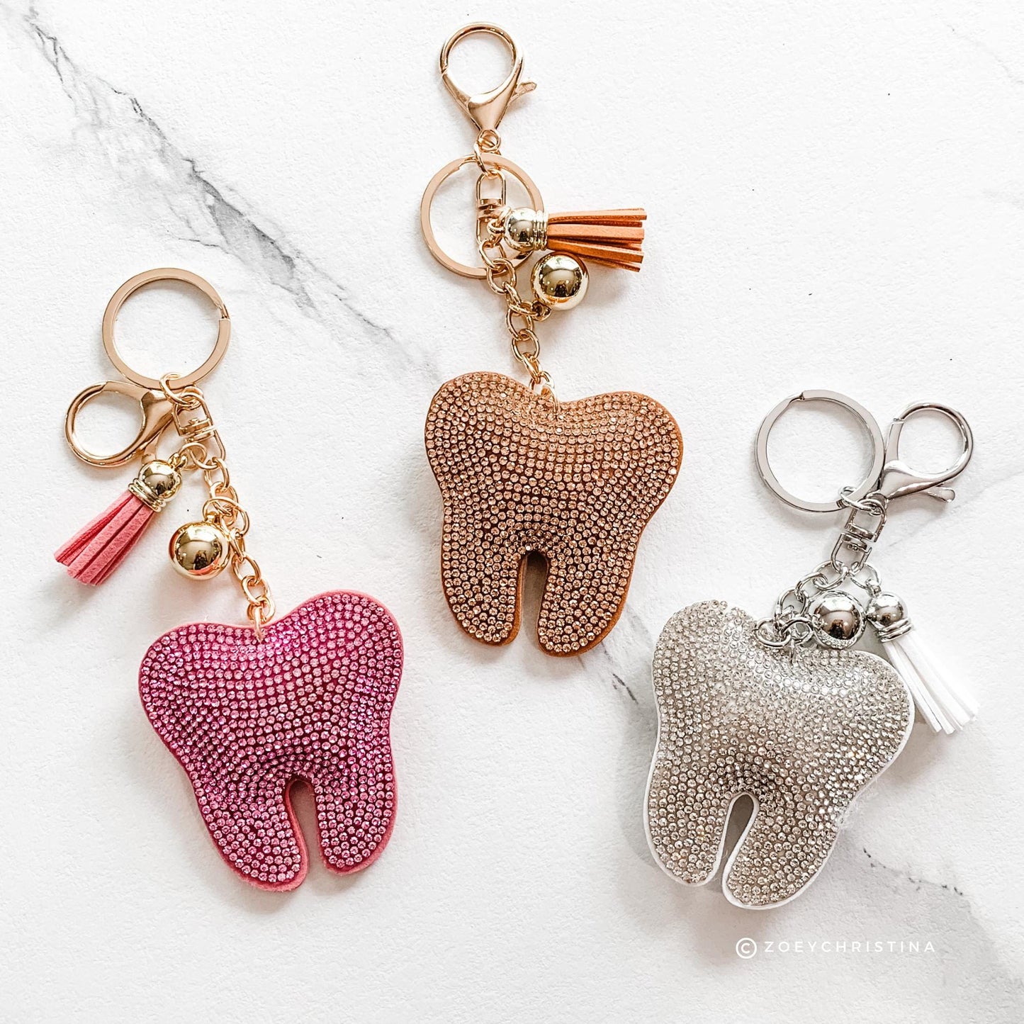 Sparkly Tooth Keychain – Dental-Inspired Sequin Charm for Dental Assistants, Hygienists & Tooth Lovers
