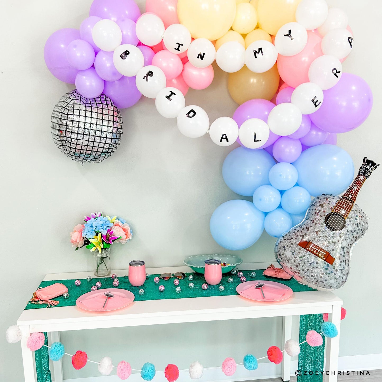 Bridal era Pastel Balloon Garland Kit with DIY Letter Beads, Friendship Bracelet Inspired Party Decor – Bachelorette, Bridal Shower Birthday