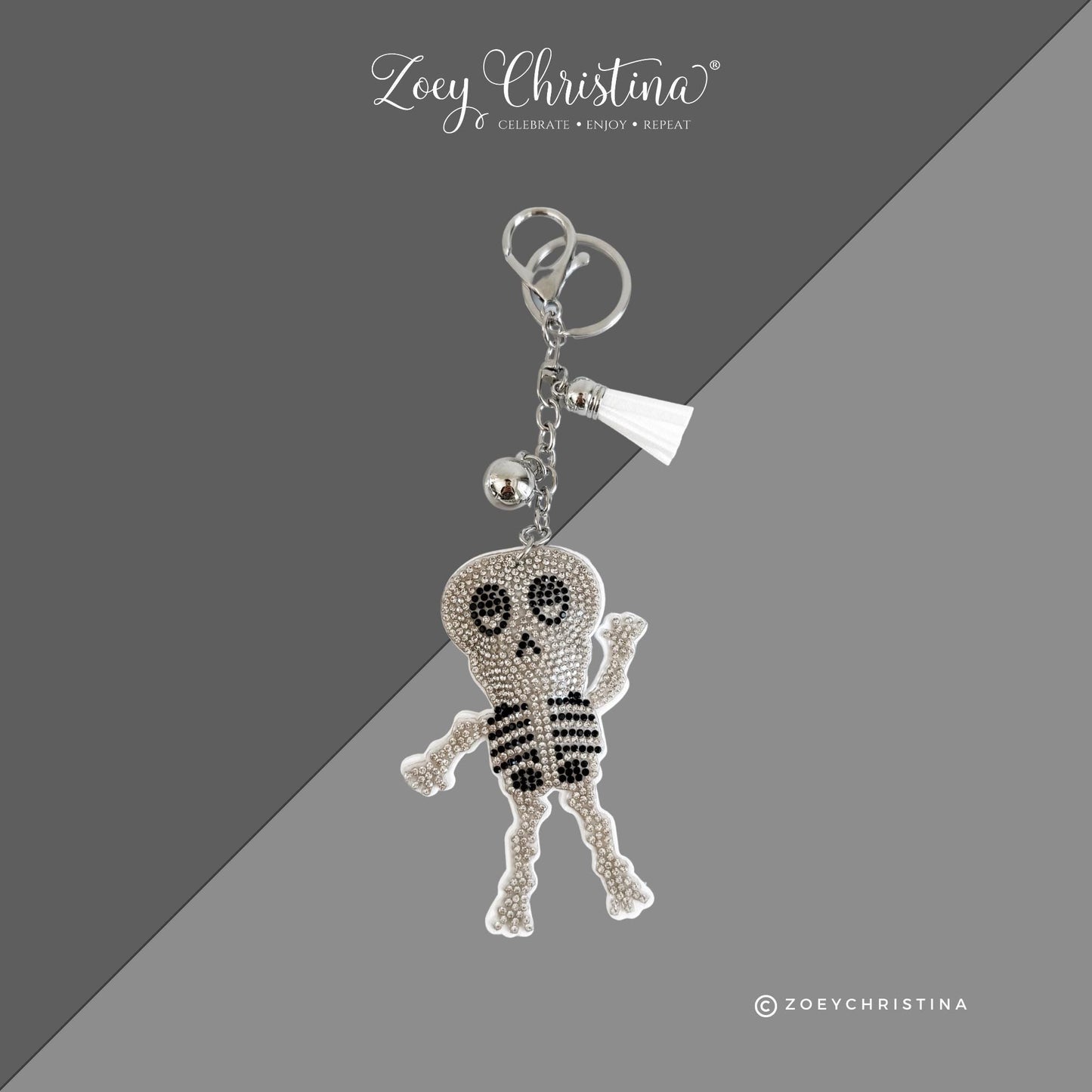 Rhinestone Skeleton Keychain, Halloween Charm for Backpacks, Bags & Medical Workers, Cute Spooky Chain for Radiology, Anatomy, Health Pros
