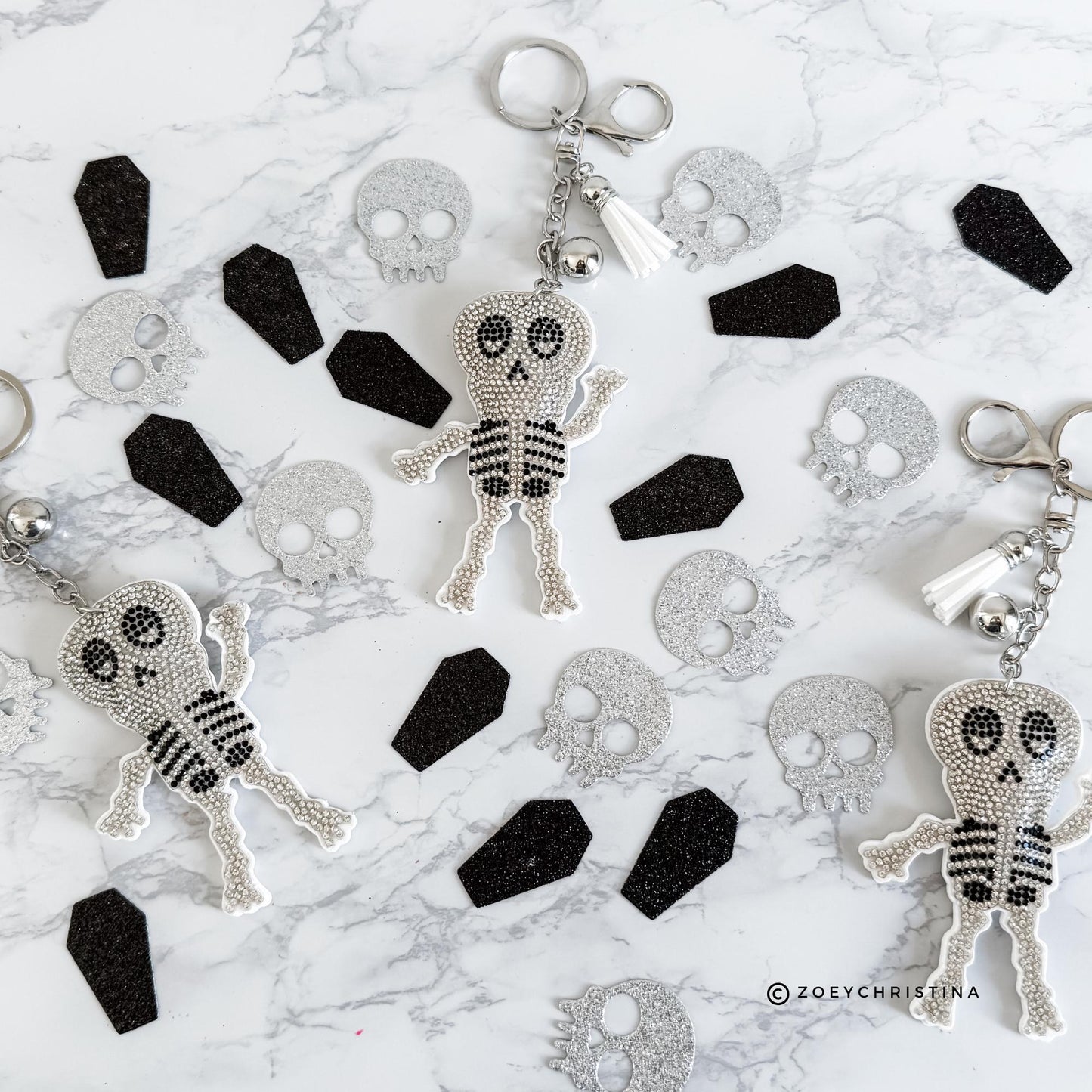 Rhinestone Skeleton Keychain, Halloween Charm for Backpacks, Bags & Medical Workers, Cute Spooky Chain for Radiology, Anatomy, Health Pros