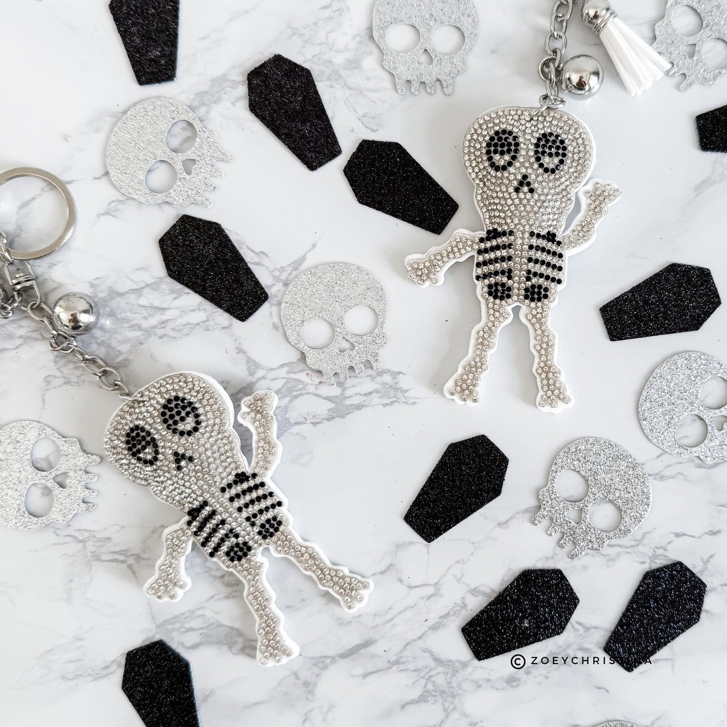 Rhinestone Skeleton Keychain, Halloween Charm for Backpacks, Bags & Medical Workers, Cute Spooky Chain for Radiology, Anatomy, Health Pros