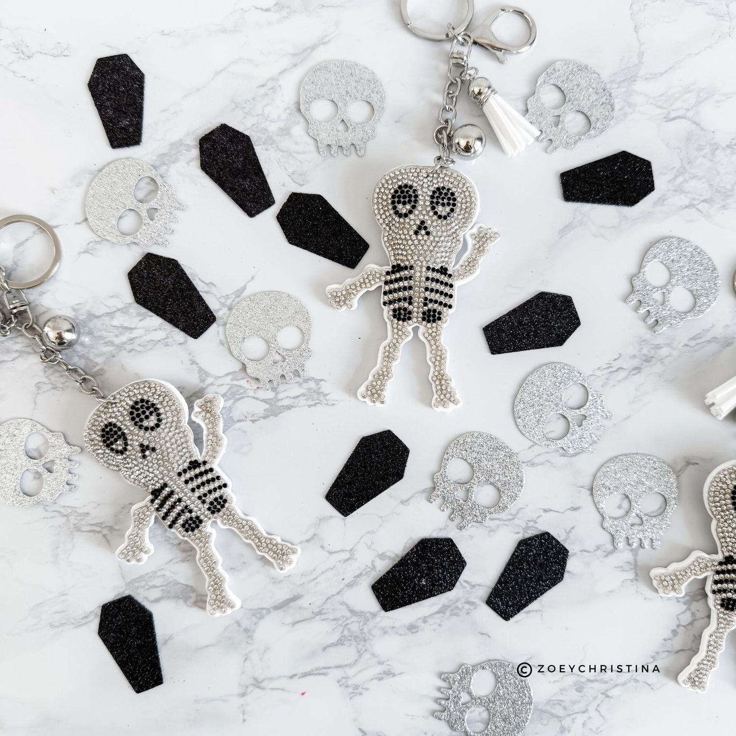 Rhinestone Skeleton Keychain, Halloween Charm for Backpacks, Bags & Medical Workers, Cute Spooky Chain for Radiology, Anatomy, Health Pros