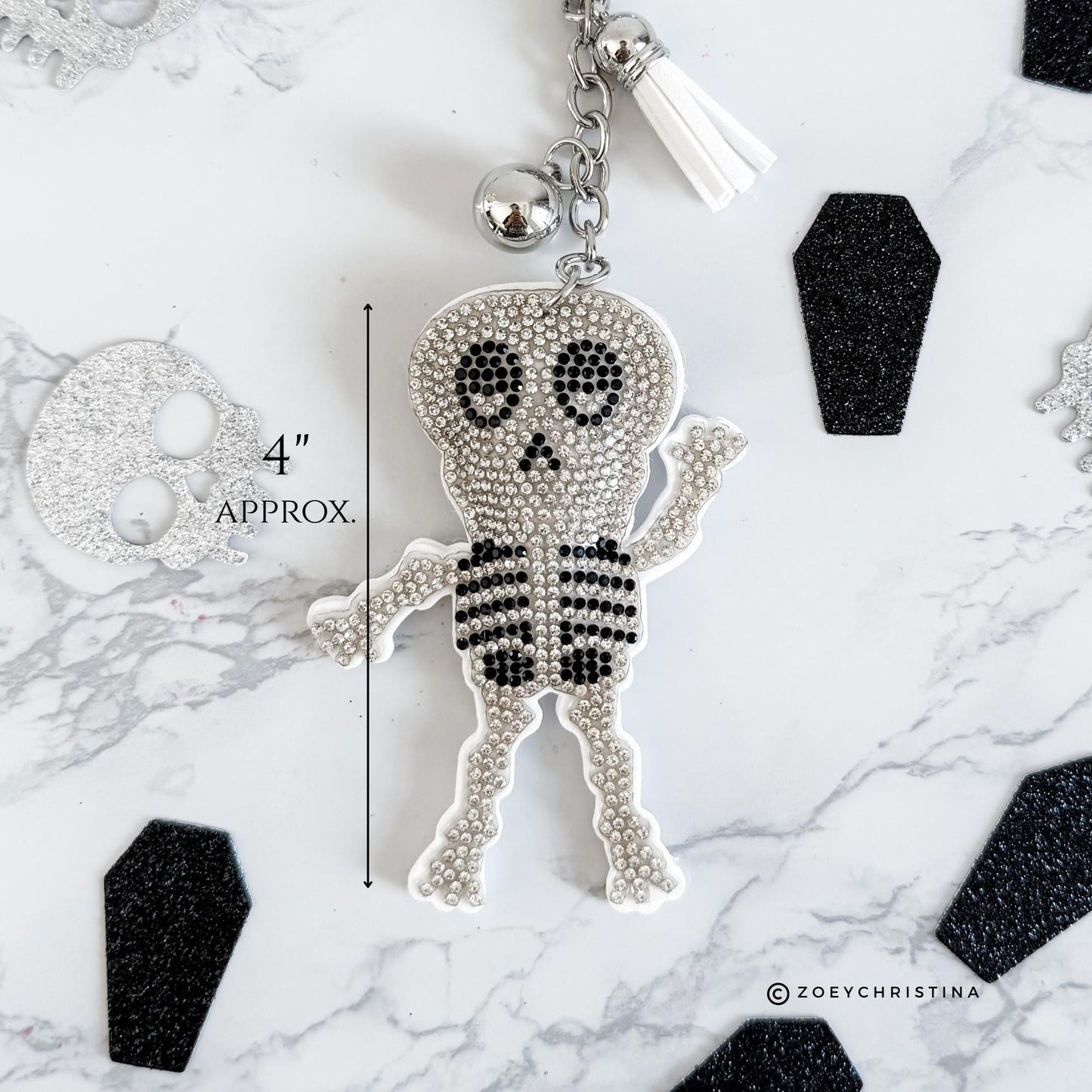 Rhinestone Skeleton Keychain, Halloween Charm for Backpacks, Bags & Medical Workers, Cute Spooky Chain for Radiology, Anatomy, Health Pros