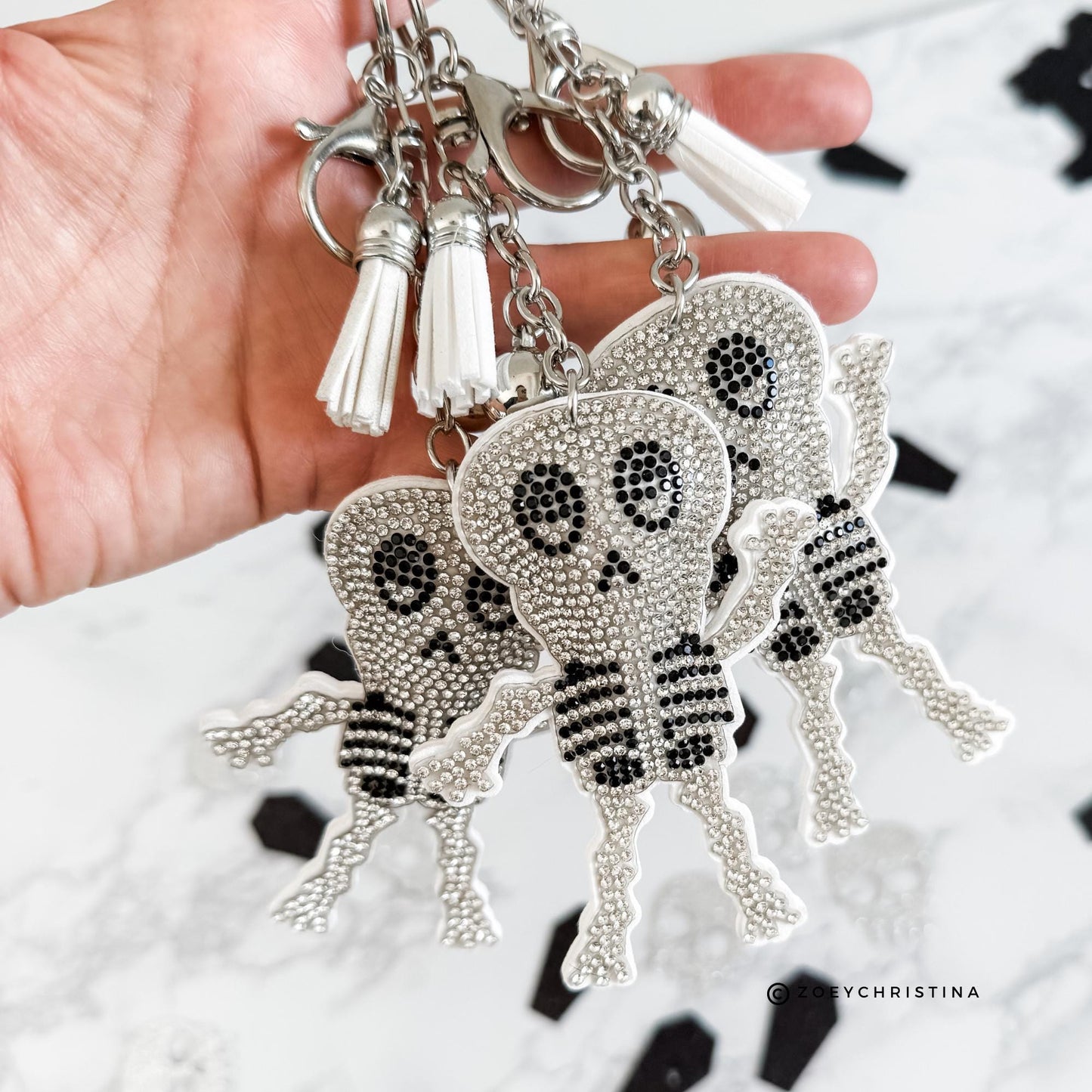Rhinestone Skeleton Keychain, Halloween Charm for Backpacks, Bags & Medical Workers, Cute Spooky Chain for Radiology, Anatomy, Health Pros