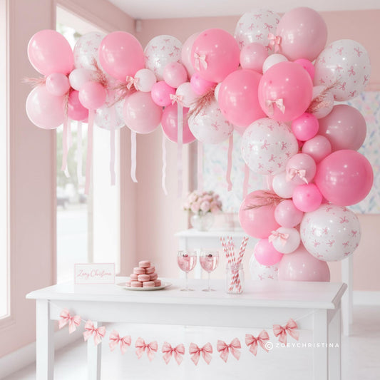Pink Bow Ribbon Balloon Garland Set: Coquette Soft Girl Aesthetic