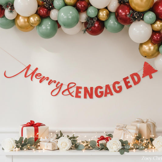 Merry & Engaged Engagement Banner: Holiday Bachelorette Sign