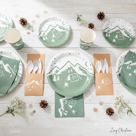 Camping Bachelorette Party Decorations: Plates, Cups, Napkins, Cutlery