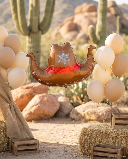 Cowboy Hat Foil Balloon: Western Party Decor, Sheriff Star Balloon