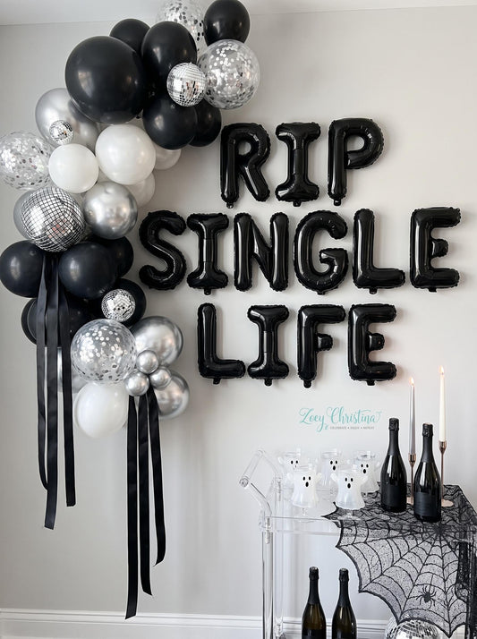 RIP SINGLE LIFE Balloon Banner | Halloween Bachelorette Party Decor | Final Boo Decorations