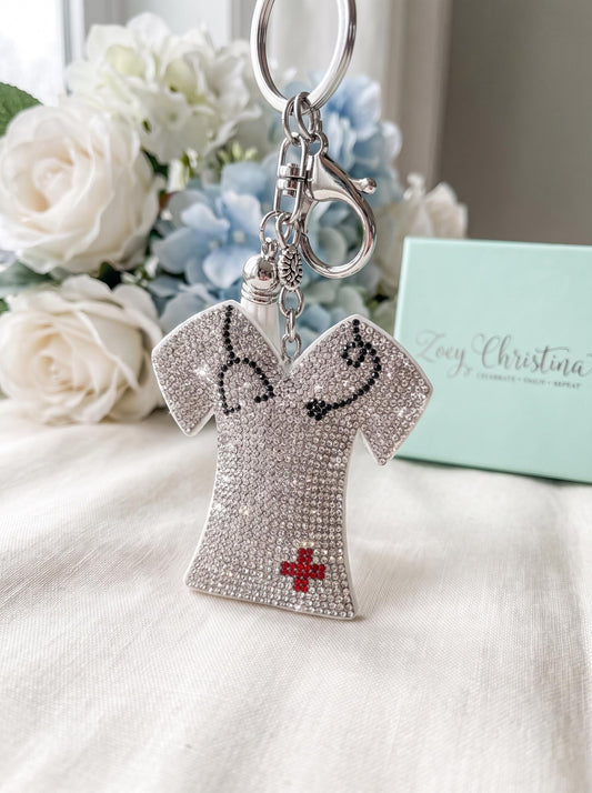 Nurse Keychain Rhinestone Scrub Top: RN Medical Gift, Healthcare Worker Accessory