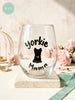 Yorkie Mama 18 oz Stemless Wine Glass, Yorkshire Terrier Design