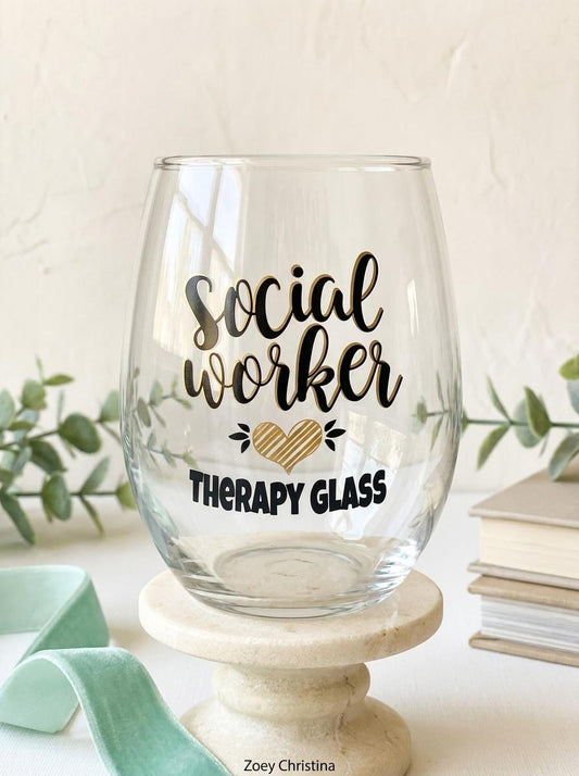 Social Worker 18 oz Stemless Wine Glass, Therapy Glass Design
