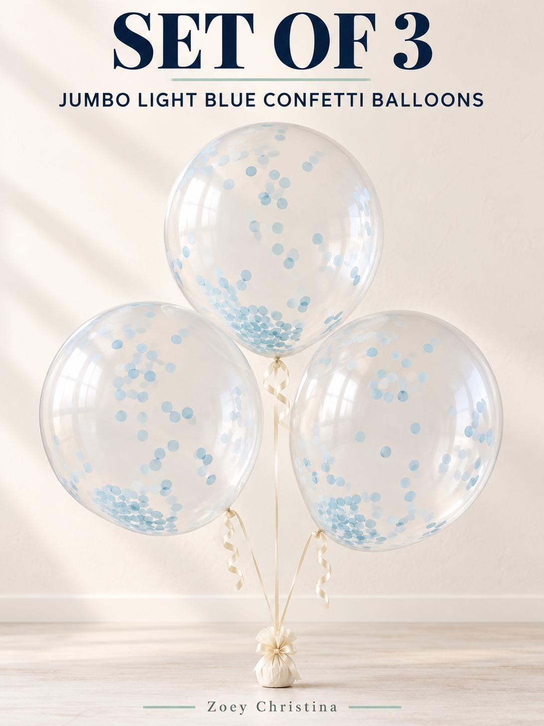 Pastel Blue Jumbo Confetti Balloons: Light blue bouquet (3pack)