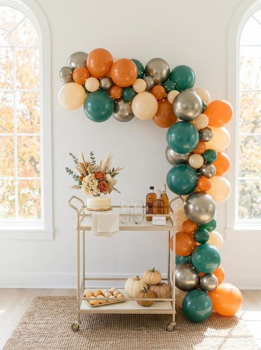 Fall Balloon Garland Kit, Autumn Ambiance Teal Orange & Metallic Balloon Arch