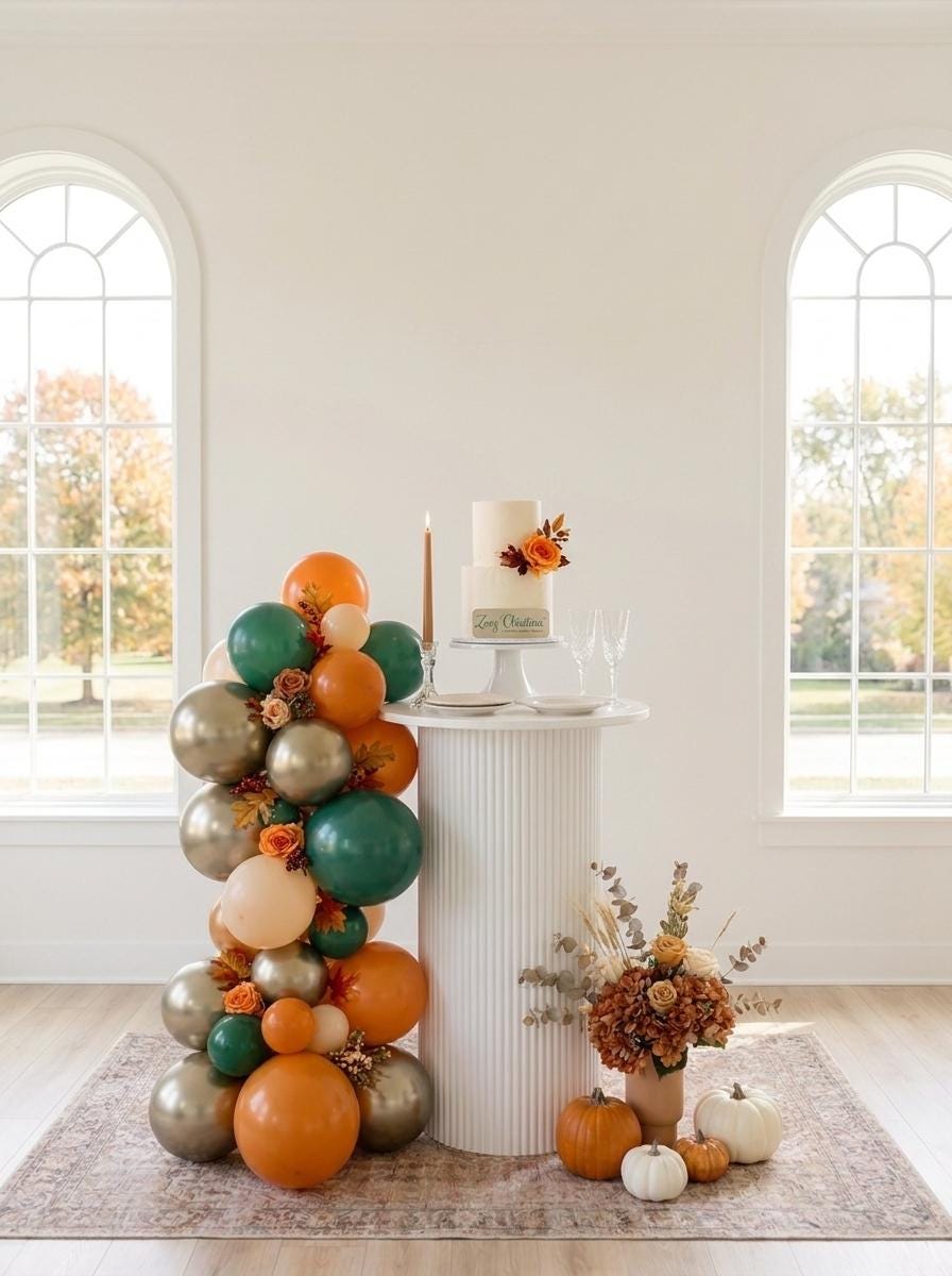 Fall Balloon Garland Kit, Autumn Ambiance Teal Orange & Metallic Balloon Arch