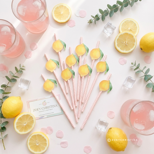 Lemon Paper Straws – 12-Pack Yellow or Pink Straws for Lemonade Stands & Summer Parties
