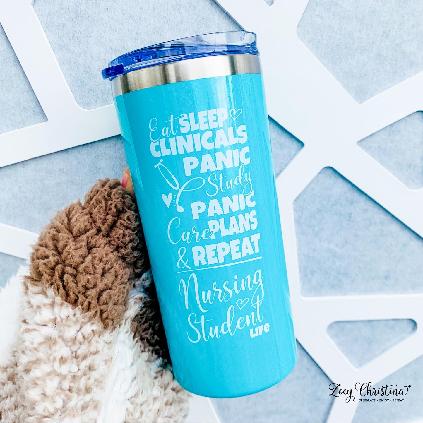 Nursing Student Life Tumbler – Eat Sleep Clinicals Panic Study Cup – Funny RN Gift – Nurse Care Plan Cup – Blue Stainless Steel – Limited Edition