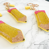 Rhinestone Pencil Keychain – Sparkly Teacher Gift, Back to School Key Ring, Pink & Yellow Crystal Pencil Charm, 3.75" Bling Keychain
