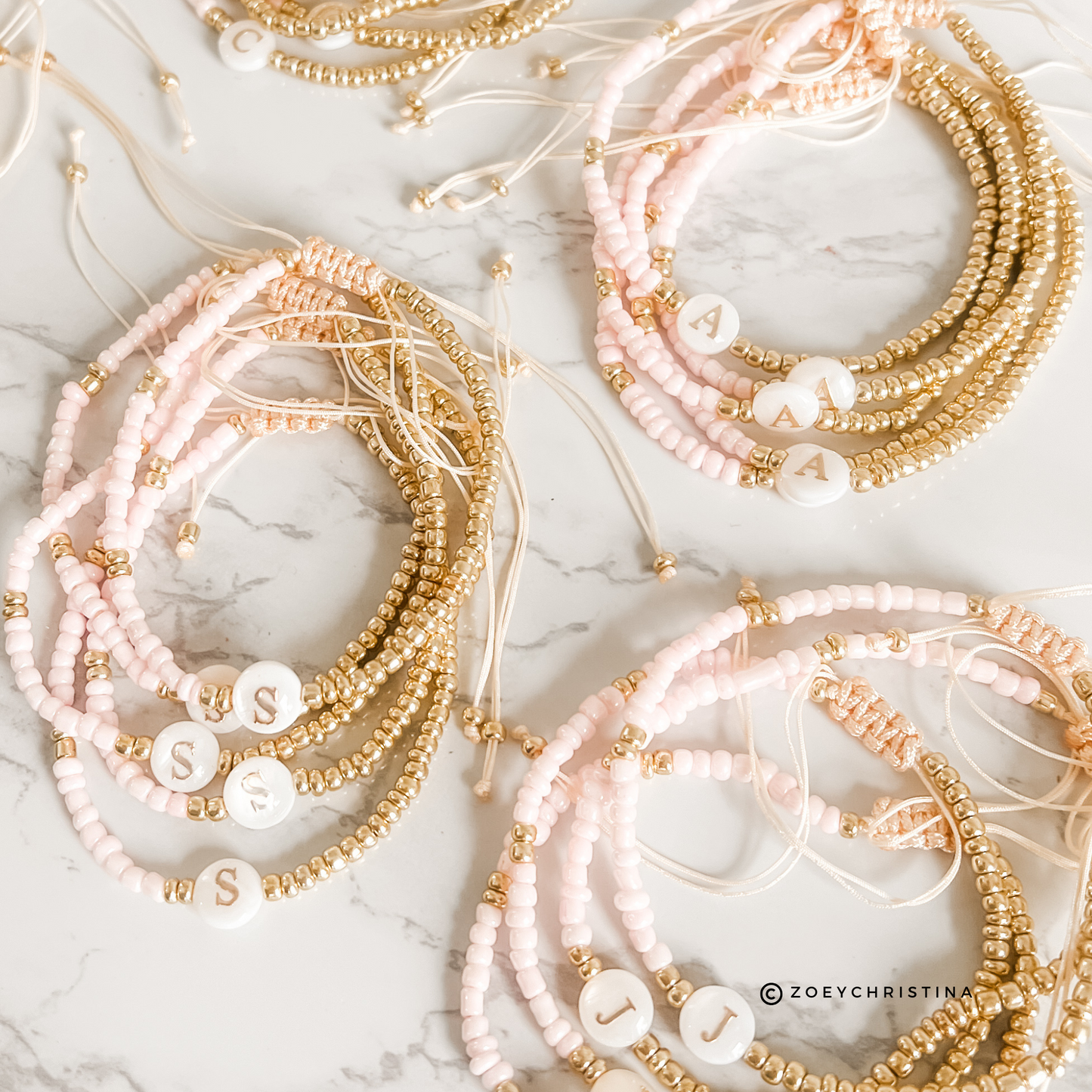 Dainty Initial Bracelet - Pink & Gold Design - Perfect Bridesmaid Gift or Personalized Favor