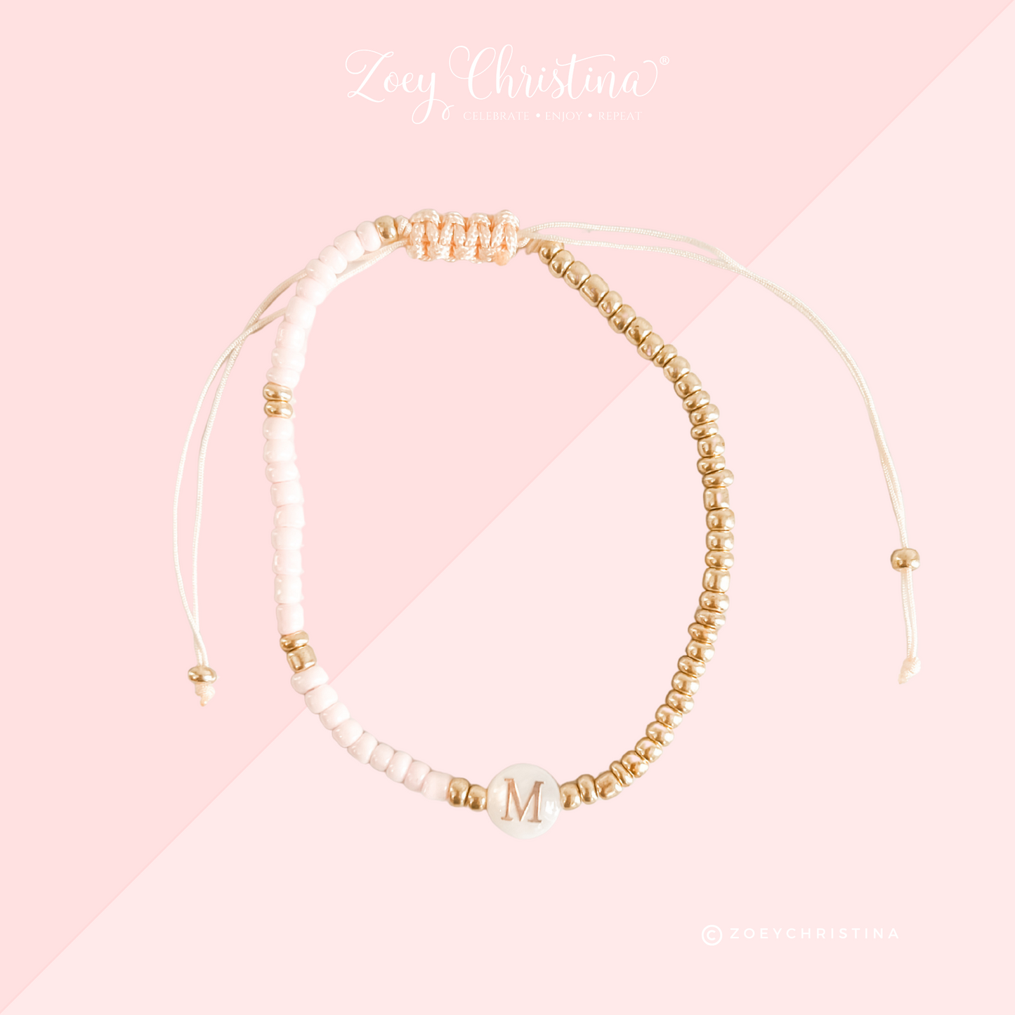 Dainty Initial Bracelet - Pink & Gold Design - Perfect Bridesmaid Gift or Personalized Favor