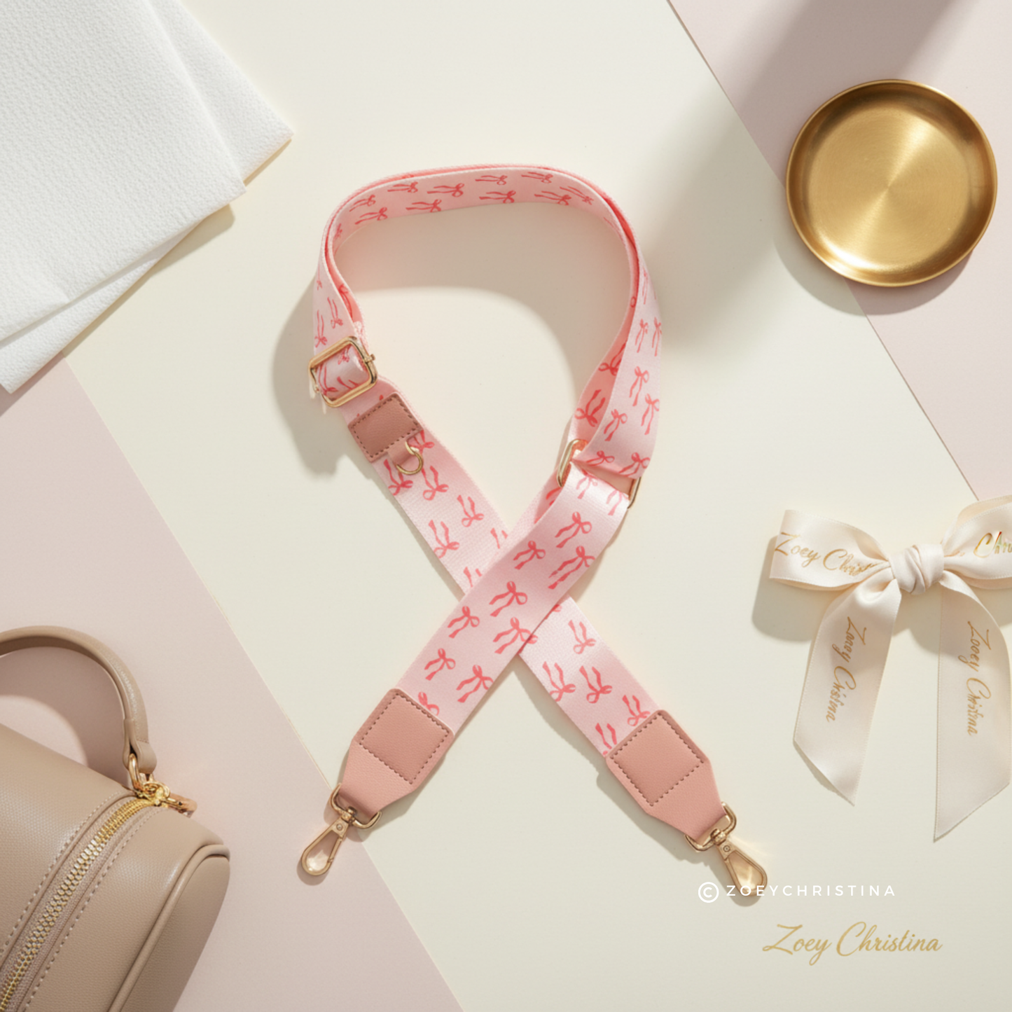 Pink Bow Bag Strap – Adjustable Interchangeable Purse & Tote Accessory
