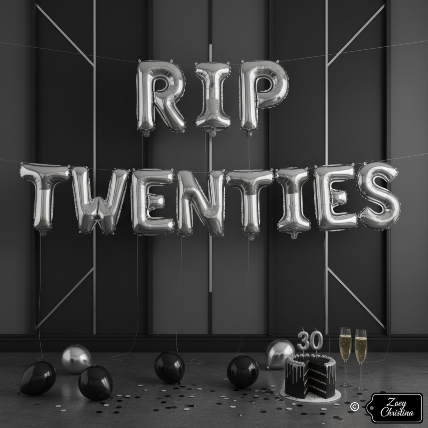 RIP Twenties, RIP 30s, Funeral for My Youth Theme – 16” Foil Balloon Letters