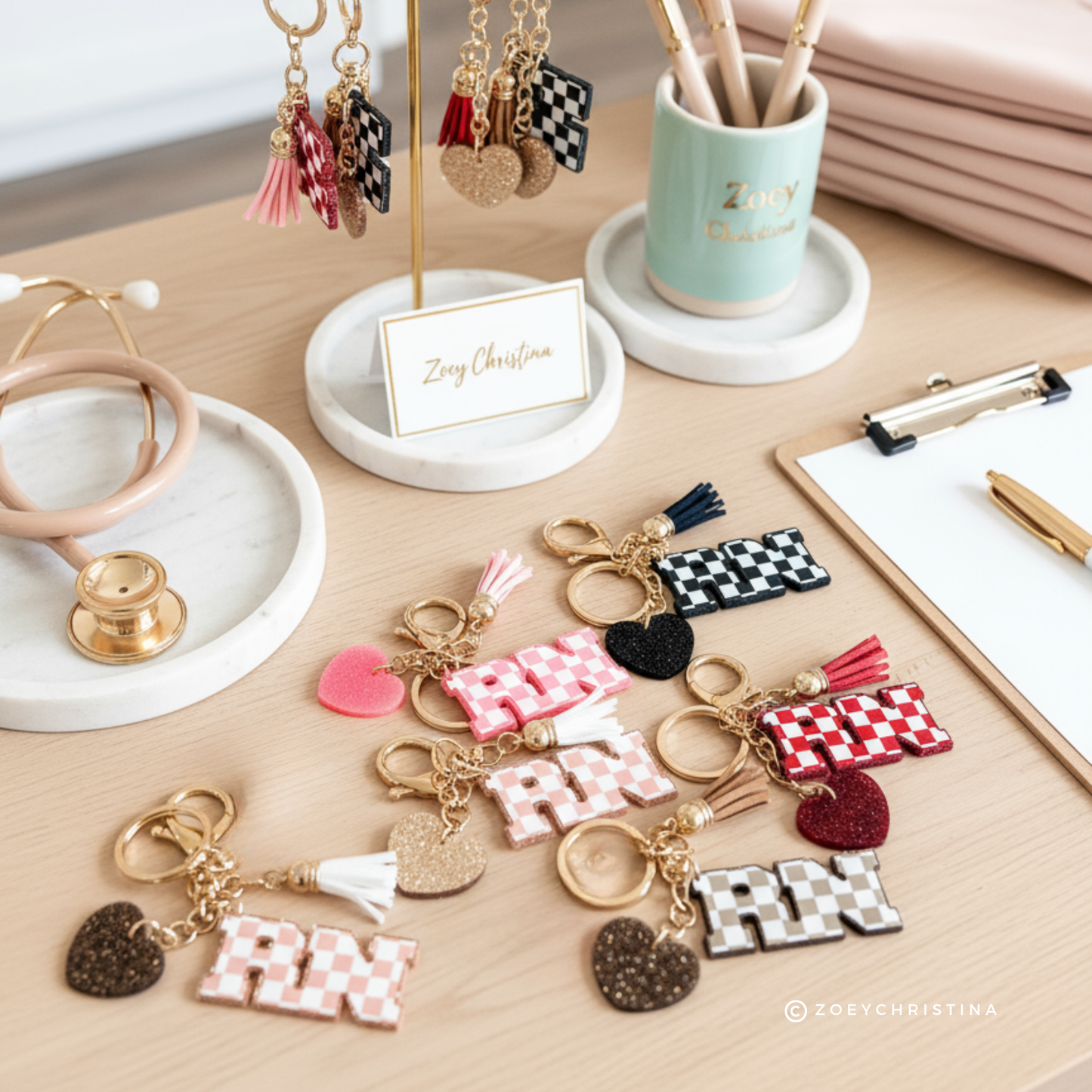 RN Nurse Keychain – Cute Registered Nurse Gift with Heart Charm & Tassel – Personalized Nurse Bag Tag – Nursing Graduation Gift