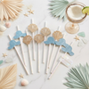 Seashells and Wedding Bells, Coastal Glam Paper Straws, Seashells & Blue Glitter Sun Hats | Beach Bridal Shower and Summer Party Decor