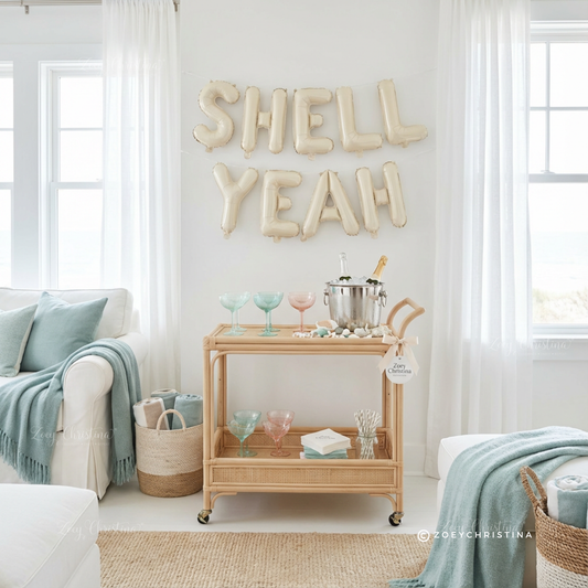 Shell Yeah Balloon Letters • Beach Bachelorette Decor • Coastal Bach Party Banner
