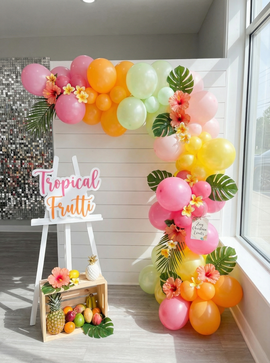 Vibrant Tropical Balloon Arch – Luau, Beach, Summer & Fruit-Themed Party Decor Palm Springs