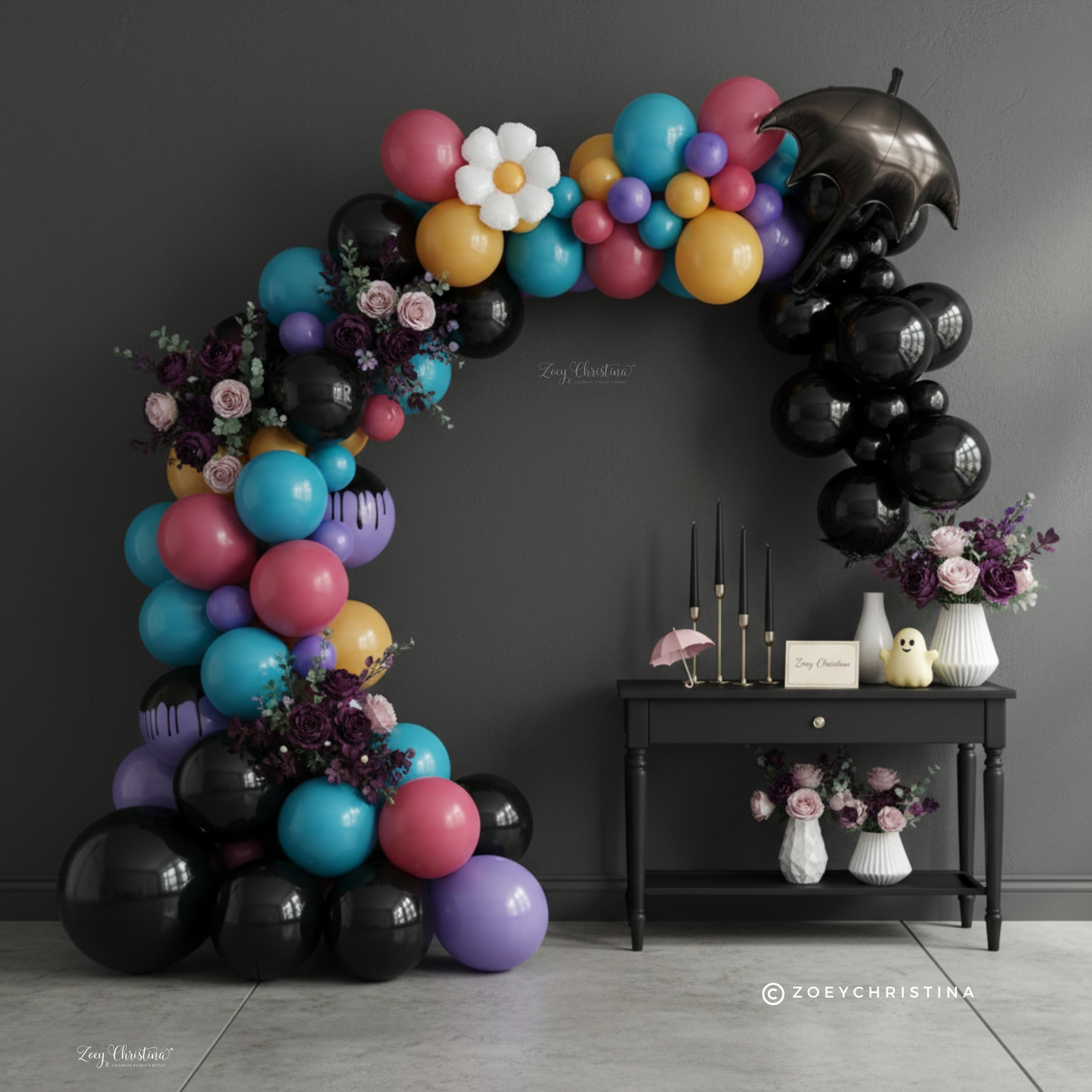Wednesday Mood Party Decor | Moody Bright BFF Balloon Garland Kit – Dual Aesthetic Party Decor | Black & Colorful Pastel Opposites Attract