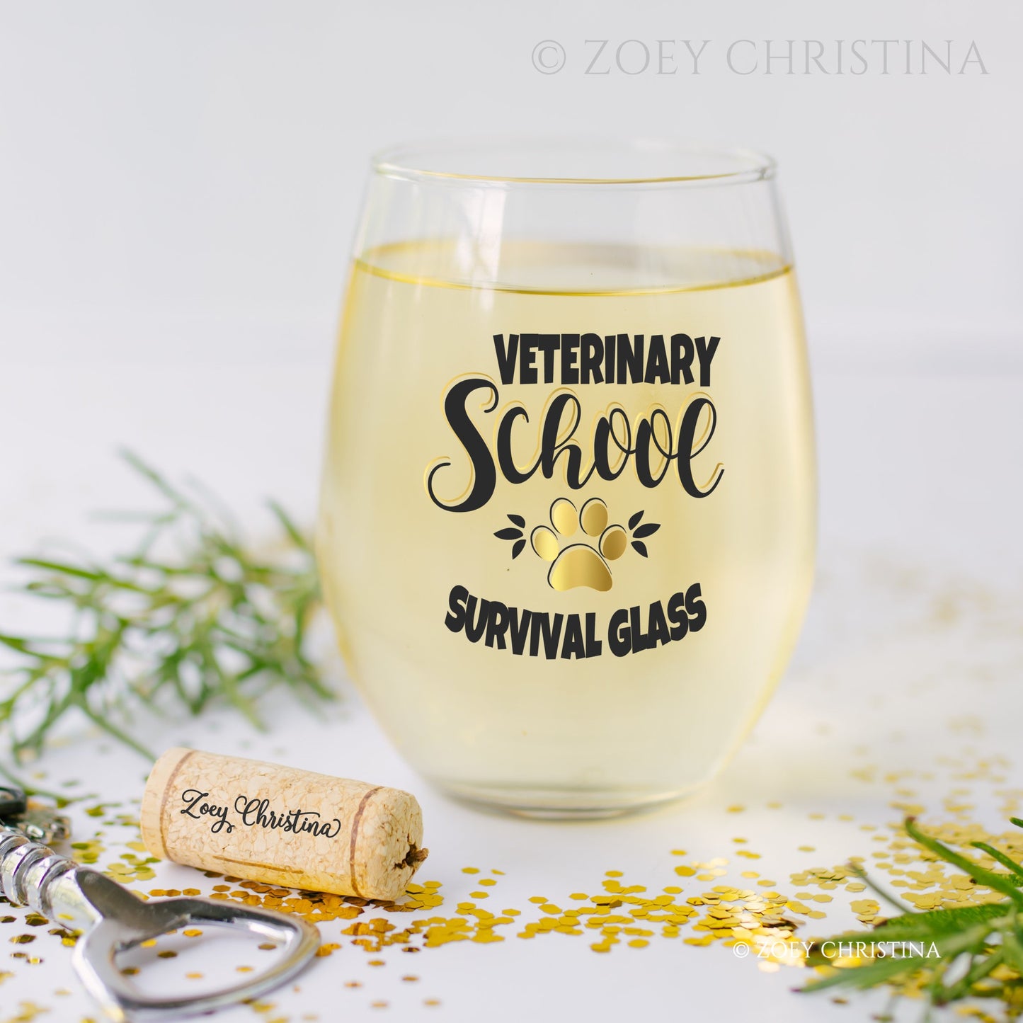 Veterinary School Survival Glass – 18oz Stemless Wine Glass for Vet Students