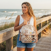 Clear Stadium Bag Backpack Purse - Festivals, Colleges, concerts sizing, Gold Aesthetic Design with Optional Tassel and Initial Patches