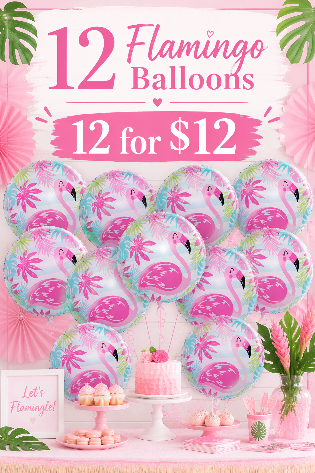 Pink Flamingo Balloon: Tropical Bachelorette Party Decor (18")
