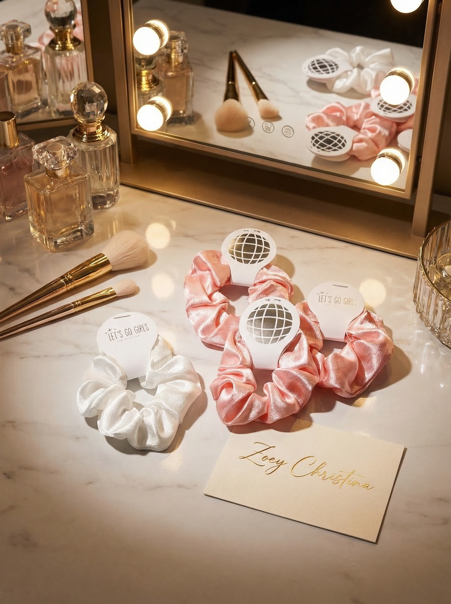 Last Disco Party Hair Ties – Pink & White with Glitter Disco Ball Charm