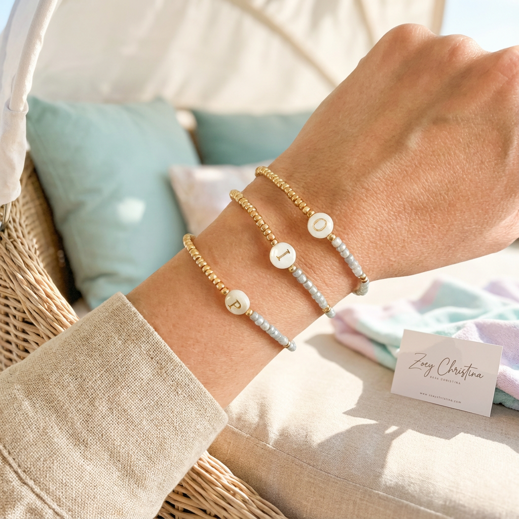 Dainty Initial Bracelet - Blue & Gold Design - Perfect Bridesmaid Gift or Personalized Favor