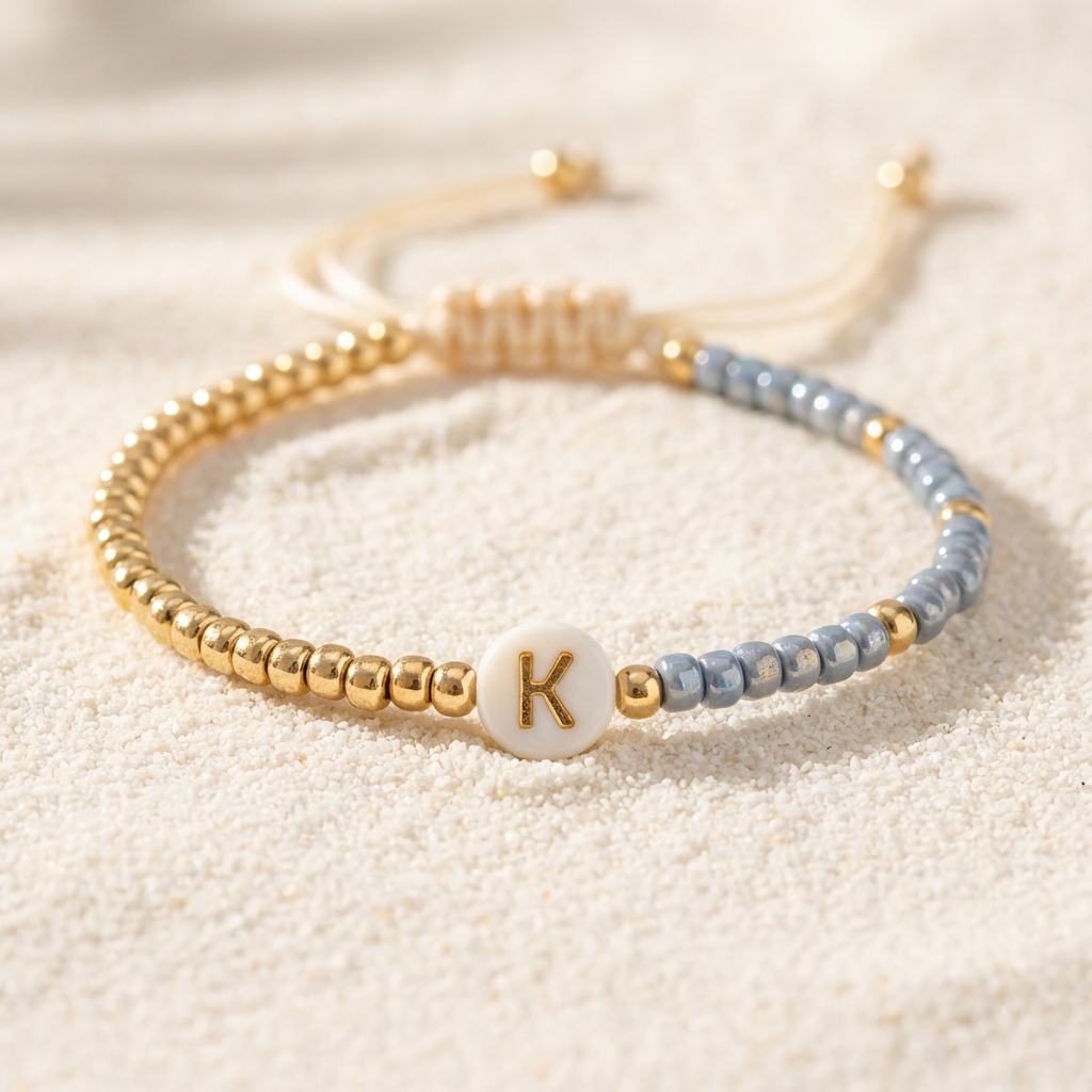 Dainty Initial Bracelet - Blue & Gold Design - Perfect Bridesmaid Gift or Personalized Favor