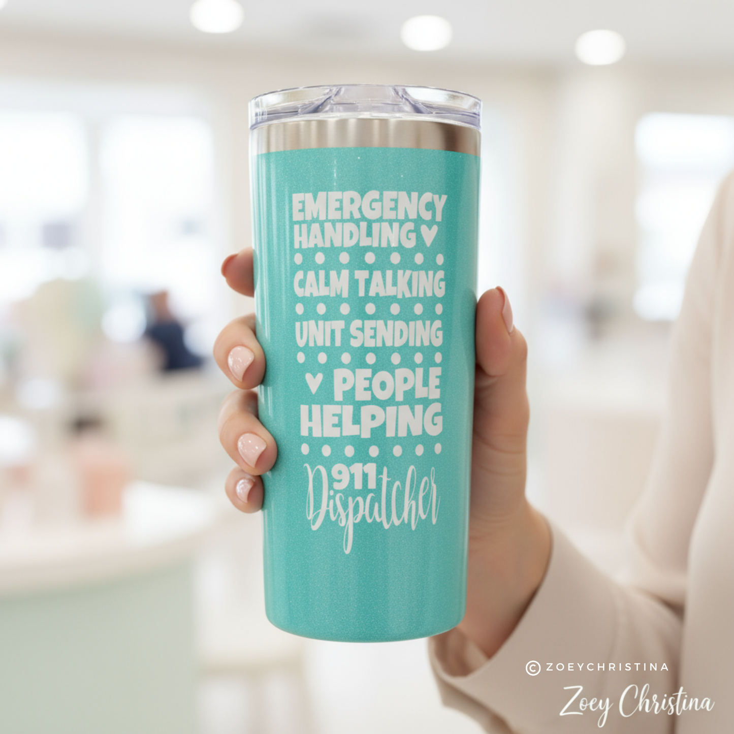 911 Dispatcher Travel Tumbler: Mint Iridescent Stainless Steel, 16oz