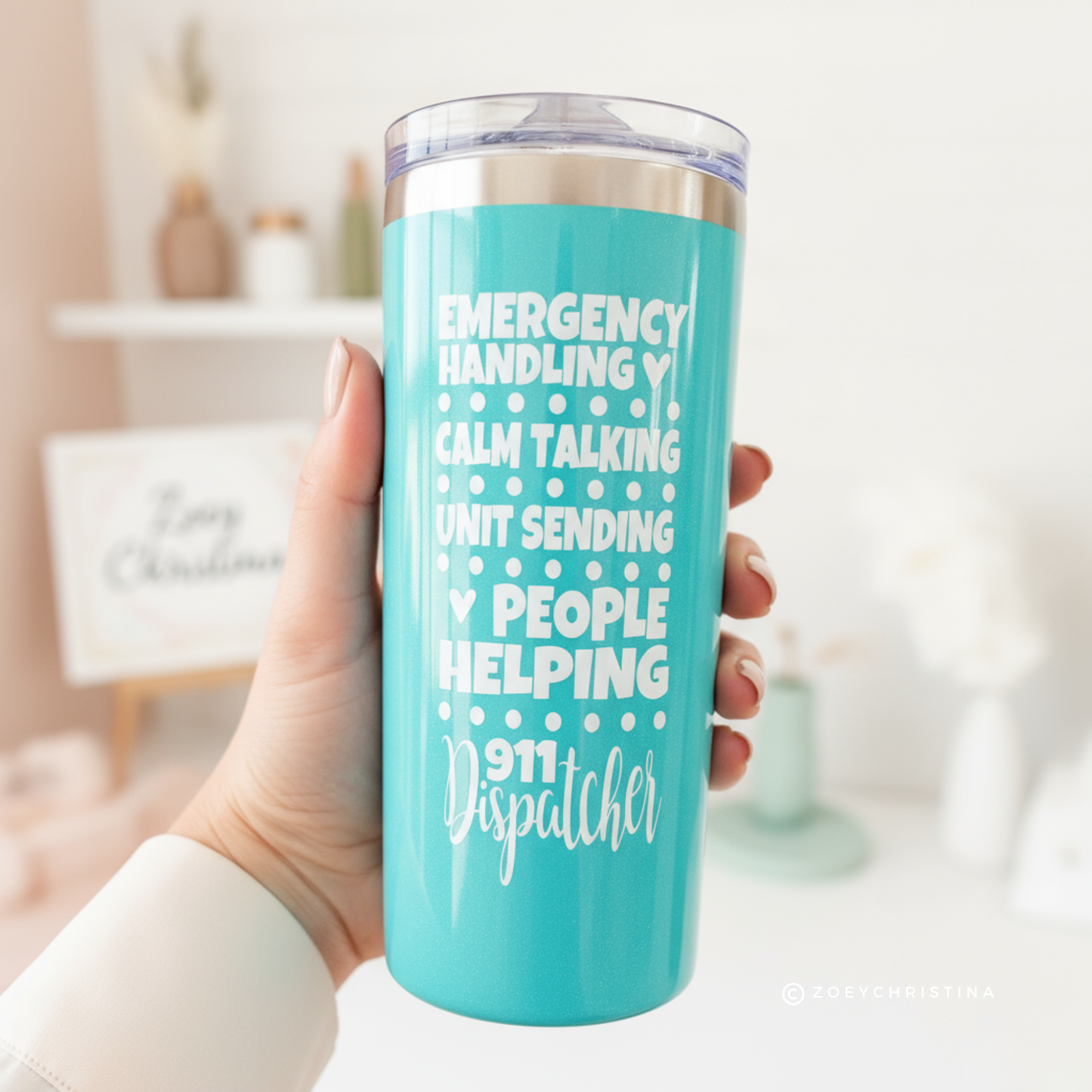 911 Dispatcher Travel Tumbler: Mint Iridescent Stainless Steel, 16oz