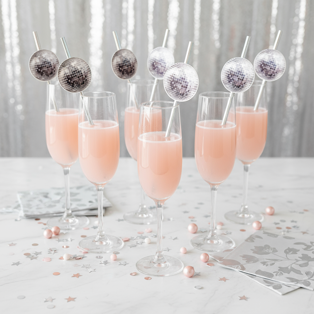 Disco Ball Drink Stirrers: New Year's Paper Drink Straws & Table Decor- 12pk