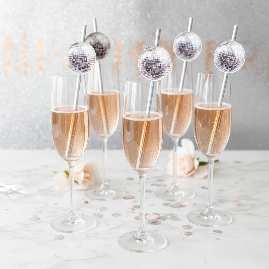 Disco Ball Drink Stirrers: New Year's Paper Drink Straws & Table Decor- 12pk