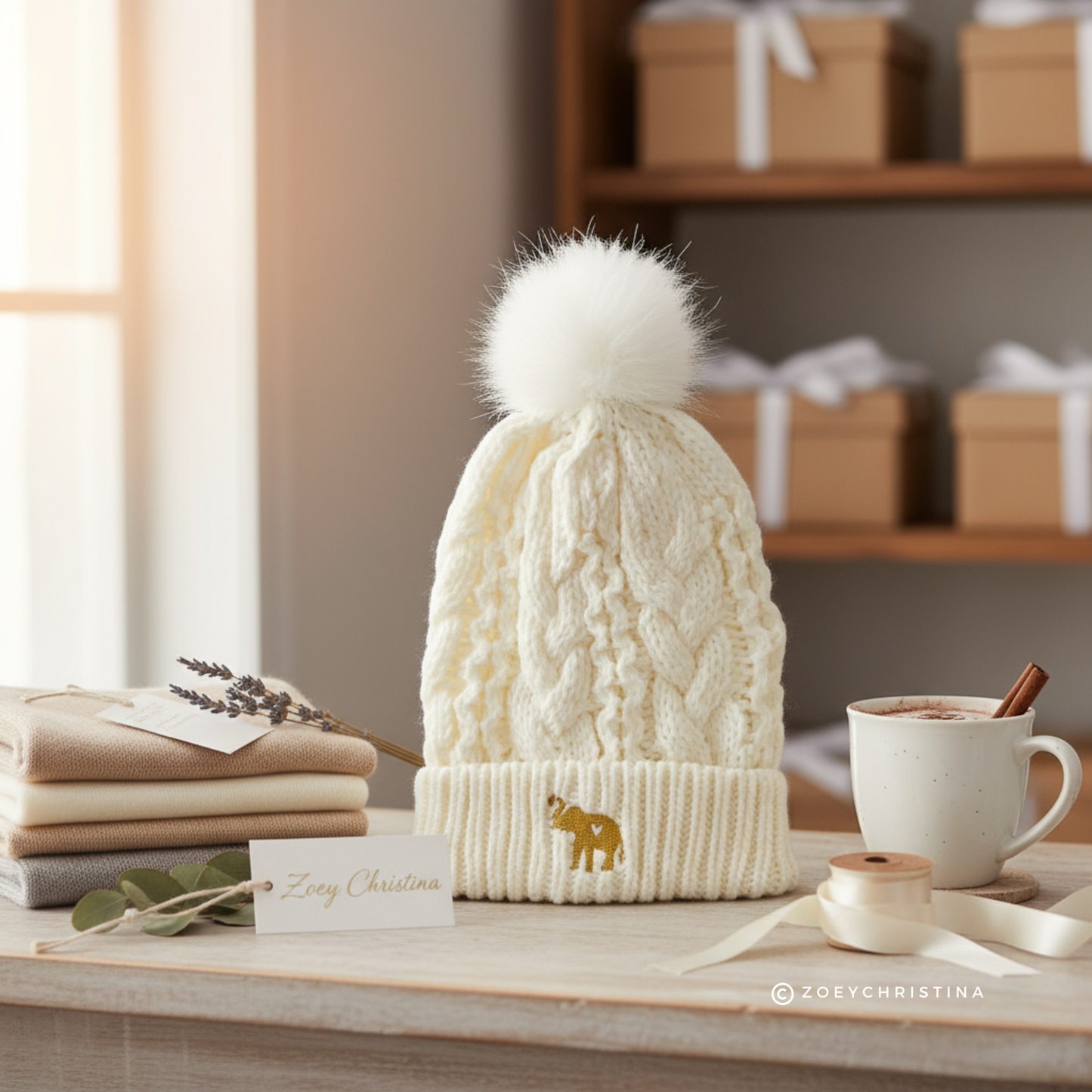 Embroidered Elephant Winter Hat – Cozy Beanie for Wildlife Enthusiasts & Elephant Fans